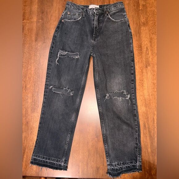 We The Free High Rise Rigid Black Wash Distressed Crop Straight Jeans Sz 26 - Picture 5 of 8